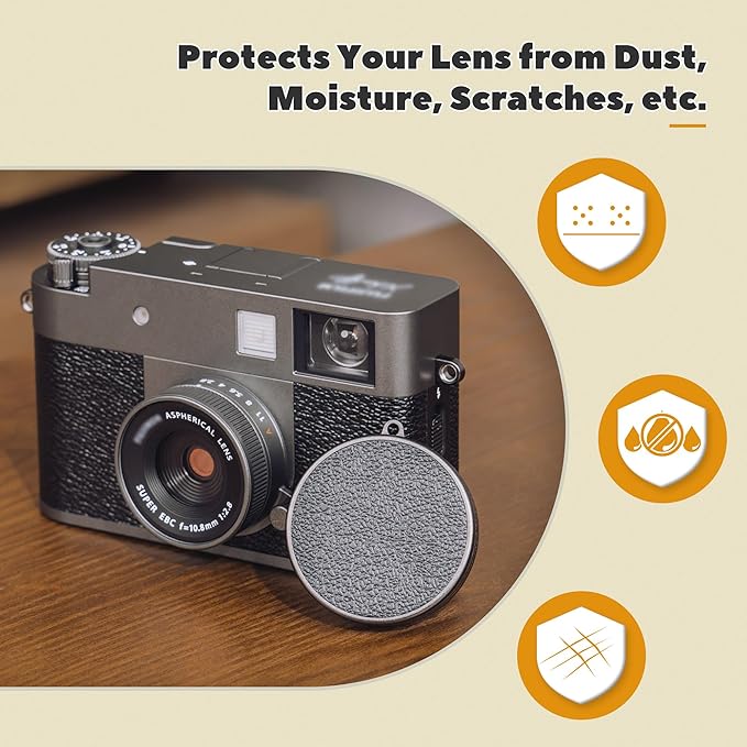 Leather Texture Lens Cap for Fuji X Half, Aluminum Anti-Dust Anti-Scratches Lightweight Camera Lens Cover with Soft EVA Interior & Lanyard, Accessories for Fujifilm X Half Lens Protection Cover-Black - Image 3