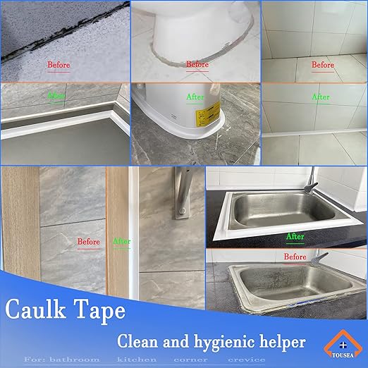 TOUSEA White Caulk Tape for Bathtub Self Adhesive,1.5" x 19.7Ft sealant Caulk Strip Caulking Sealing Tape for Kitchen Countertop,Bathroom,Toilet,and Bathtub Floor Wall Edge Protector - Image 3