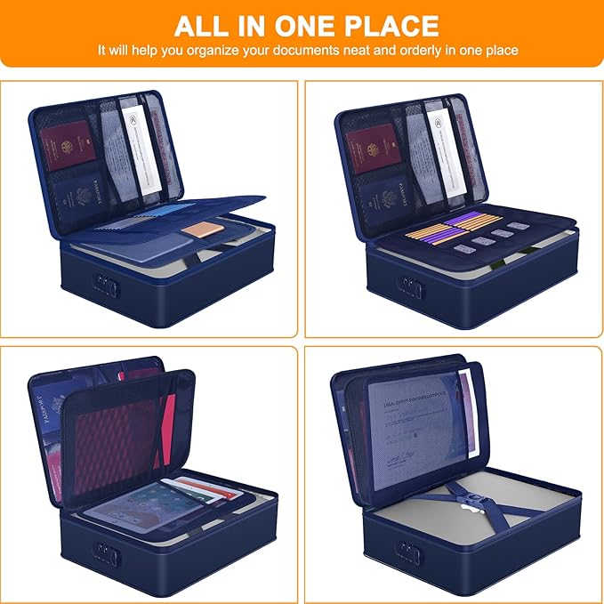 Document Organizer with 5200℉ Heat Insulated, 16.1"x11.4"x4.3" Waterproof and Fireproof Document Box with Lock, Home Strong Fireproof Safe Storage Box for Legal Size Documents and File，Blue - Image 3