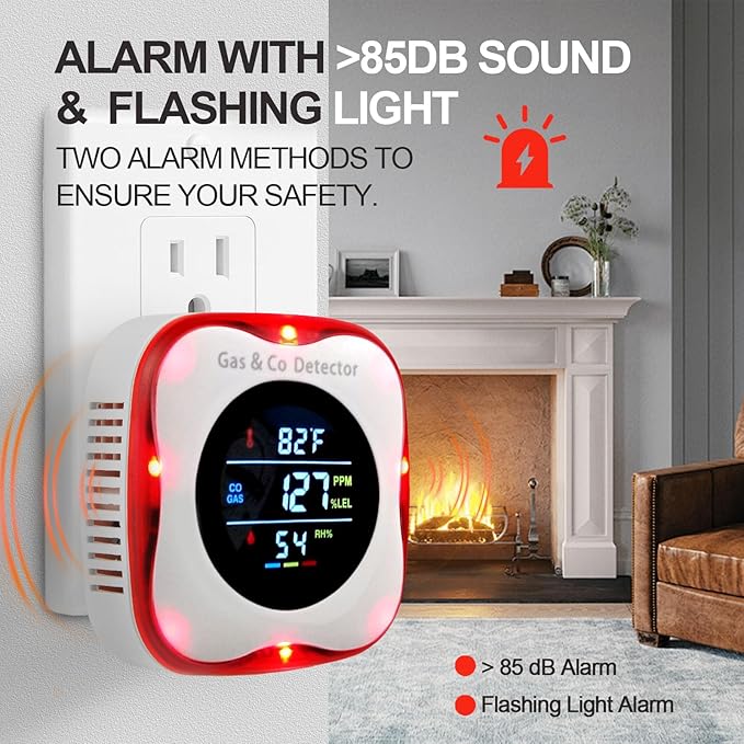 Combustible Gas & Carbon Monoxide Detector 4-in-1 Alarm with Temp/Humidity Sensor – Plug-in CO/Gas Leak Detector for Home, RV, Apartment Safety (Explosive Gas & CO Detection) (CO&Gas, 1-Pack) - Image 4