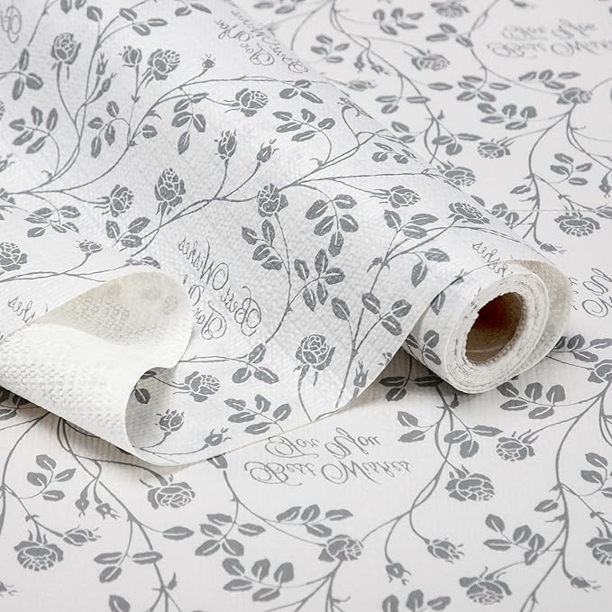 RAY STAR Shelf Liner, Non Adhesive Wisteria Grey Floral Kitchen Cabinet Liner for Pantry Drawer Vanity, Strong Grip Non Slip, Shelf Liners for Kitchen Cabinets Cupboard 18 Inch x 8 FT (5 Rolls) by RAYSTAR