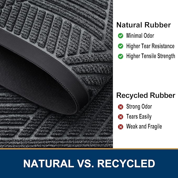 Smiry Front Door Mat Outside Entrance, Heavy Duty Sturdy Natural Rubber Doormat, Trap Dirt and Moisture, Easy Clean Low Profile Welcome Floor Mats for Indoor Outdoor Entry, 35X23 Inch, Grey - Image 5