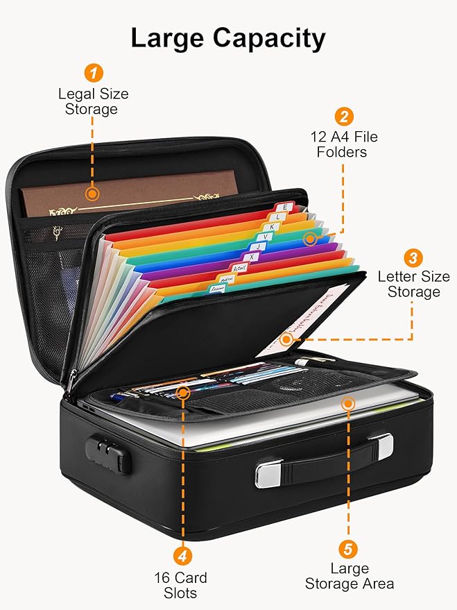 SMARTAKE Fireproof Document Box with Lock, Hard Case Waterproof Safe Box File Organizer, for Important Documents Papers Passports Certificates Laptop Money Safe Storage, Black (15x11.5x5.5 Inch) - Image 5