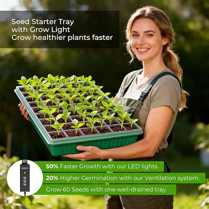 120 Cells Seed Starter Tray with Grow Light, Smart Timer， Seedling Starter Kit with Humidtiy Dome, 3/6/12H Timer，Germination Kit For all plants including cucumbers, tomatoes etc.Plant Seed（2Pack ） - Image 2