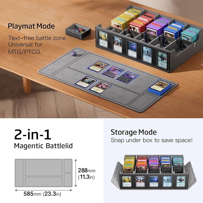 Trading Card Storage Box 5-Row 3900+ Capacity,TCG MTG Card Case with Magnetic Lid & Commander Display,Top Loader Storage for Sports Cards,Includes Dividers Dice Box - Image 6