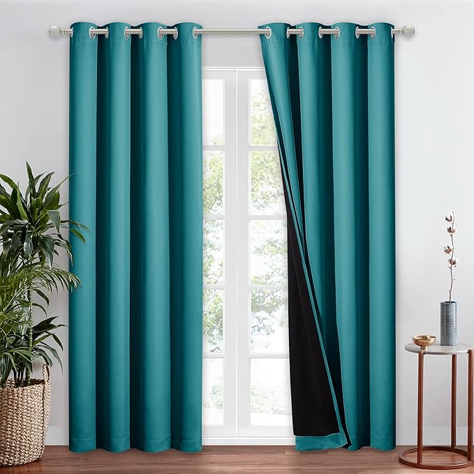 NICETOWN Peacock Teal 100% Blackout Window Curtain Panel, Cold and Full Light Blocking Drape with Black Liner for Nursery, 84 inches Drop Thermal Insulated Draperies (1 PC, 52 inches Wide Each Panel) by NICETOWN
