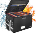 ENGPOW File Box with Lock,Fireproof Document Box with Zipper＆Pockets,Collapsible File Organizer Filing Storage Cabinet with Handle,Portable Home Office Safe for Hanging Letter/Legal Folder,Black by ENGPOW