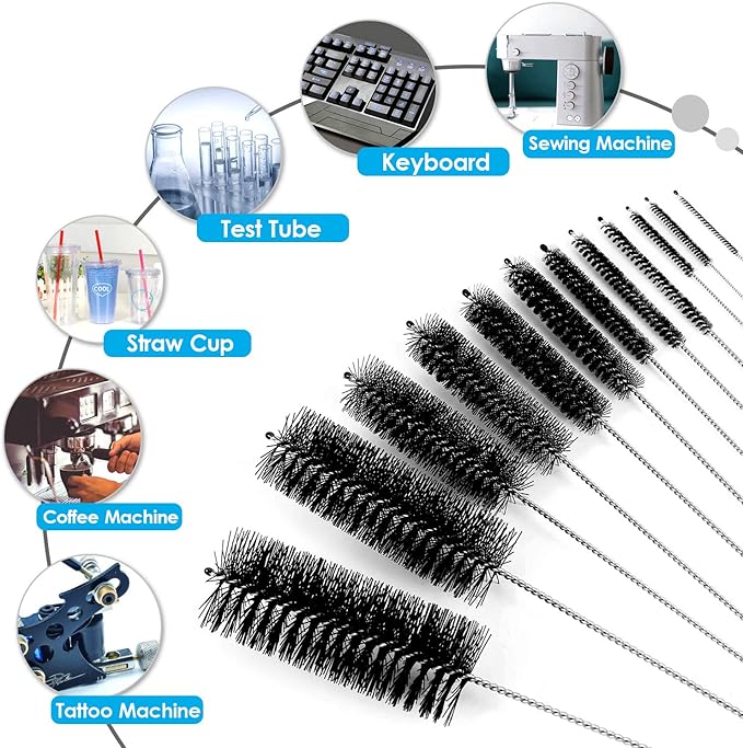 Black Nylon Cleaning Brush Set, 12-Piece, Suitable for Bottle, Teapot, Airbrushes, Espresso Machines, Protective Design, Dishwasher Safe - Image 7