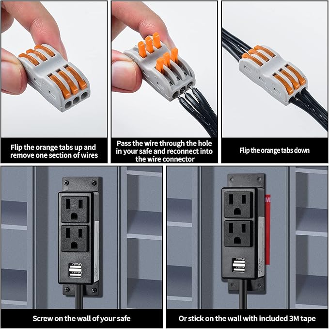 Gun Safe Power Outlet Kit, Briidea Gun Safe Accessory Electrical Outlet with USB for Interior Dehumidifiers and Lights - Image 6