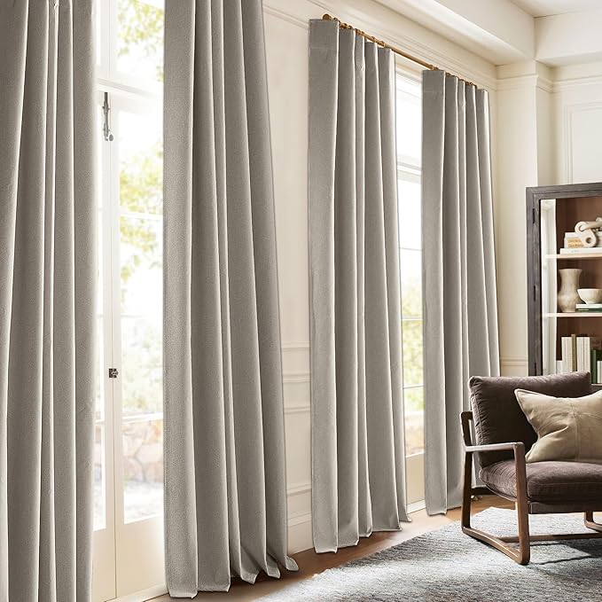 RYB HOME 100% Blackout Silver Grey Curtains, Privacy Flax Linen Drapery for Living Room & Bedroom Total Blackout, Rod Pocket & Back Tab Window Treatment, Set of 2, W52 x L84 - Image 2