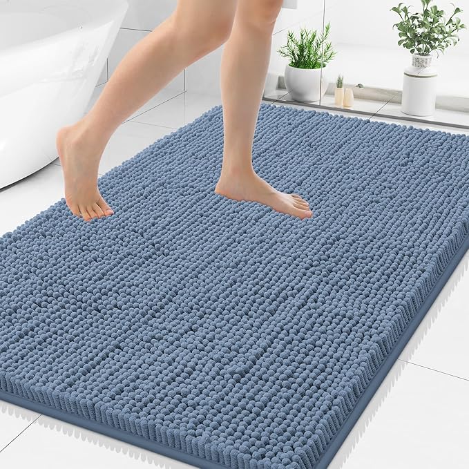 Smiry Luxury Chenille Bathroom Rugs 40x32, Extra Soft and Absorbent Shaggy Bath Mat, Machine Washable, Non-Slip Plush Carpet Runner for Tub, Shower, and Floor, Home Decor Accessories, Grayish Blue by Smiry