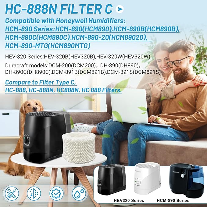 Lemige 4 Pack Humidifier Wicking Filters Compatible with Honeywell HC-888, HC-888N, Filter C, HCM-890, HEV-320 Series, Compatible with Duracraft DCM-200, DH-890 - Image 2