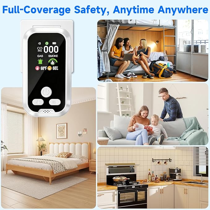 6-in-1 Carbon Monoxide Detector Combo with LCD Display, Detects CO, Natural Gas, Smoke, Temperature, Humidity for Home Hotel, Camping RV, Apartment Safety, White - Image 9