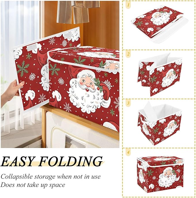 xigua Christmas Santa Claus Storage Bins with Lids and Carrying Handle,Foldable Storage Boxes Organizer Containers Baskets Cube with Cover for Home Bedroom Closet Office - Image 4
