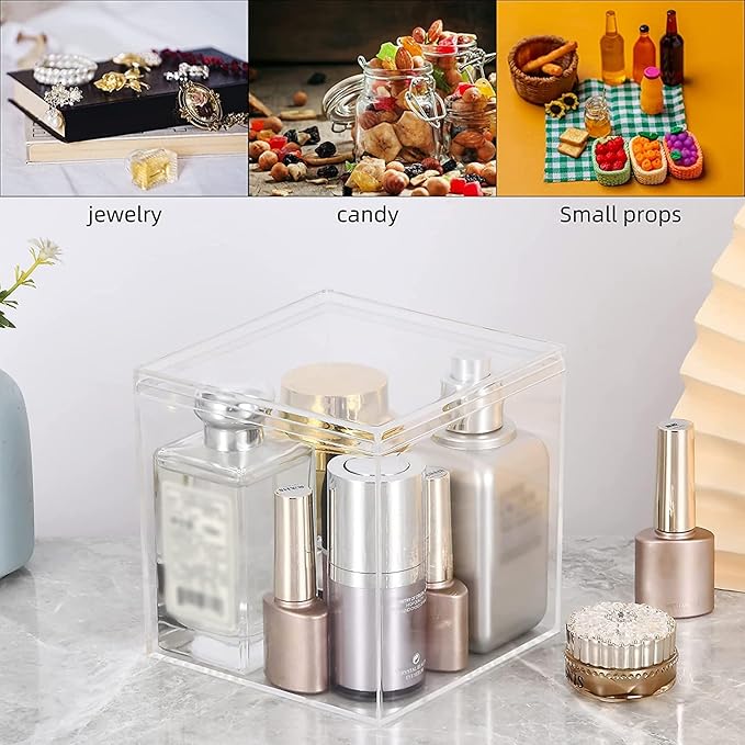 Acrylic Box Clear Display Boxes with Lids 4Pieces 4.73x4.73x4.73Inch Plastic Square Containers, Decorative Boxes Large Acrylic Storage Boxes for Collectibles,Wedding, Valentine's Day Party - Image 4