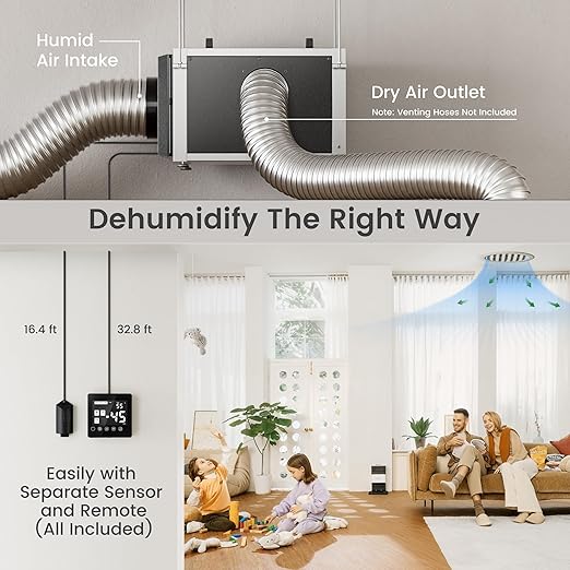 Waykar 158 Pints Crawl Space Dehumidifier with Remote Control and Pump, Dual Duct HVAC Commercial Whole-House Dehumidifier for Basement, Industry Water Damage Unit - 5-Year Quality Coverage - Image 4