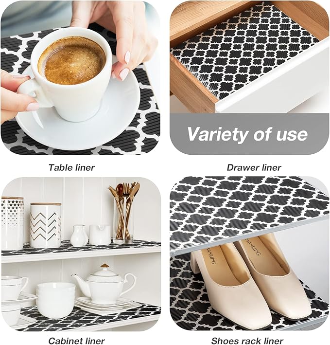 Glotoch Shelf Liners for Kitchen Cabinets 12” x 20 ft, Non Slip Drawer Liner, Waterproof Cabinet Liner for Wire/Pantry/Closet/Dresser-Non Adhesive, Heavy Duty, Quatrefoil, Black&White - Image 8