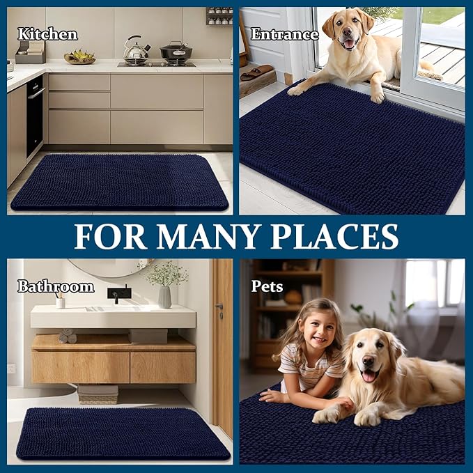 OLANLY Dog Door Mat for Muddy Paws 40x32, Absorbs Moisture and Dirt, Absorbent Non-Slip Washable Doormat, Quick Dry Chenille Mud Mat for Dogs, Entry Indoor Entryway Carpet for Inside Floor, Navy Blue - Image 8