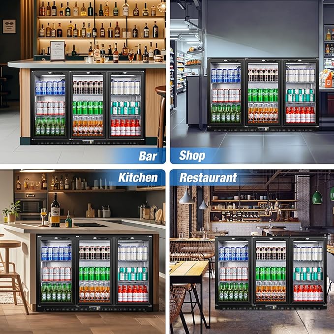Beverage Refrigerator, 53.15W Inch 12 Cu.Ft Drink Fridge, Back Bar Beer Fridge with 3 Glass Door, 35.43" Height Beverage Cooler, Built-in & Undercounter Commercial Back Bar Cooler for Kitchen Shop Bar - Image 9