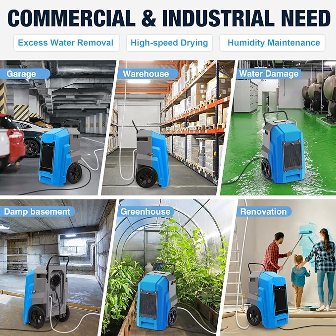 MOUNTO 180Pints Commercial Dehumidifier with Pump and Drain Hose, LGR Portable Dehumidifier with wheels for Home, Basements, Garages, and Job Sites. - Image 7