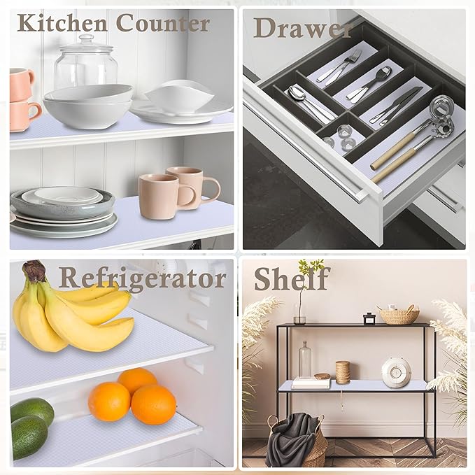 Cabinet Shelf Liners 14 Inch Wide X 20 Ft Kitchen Drawer Liner Non-Adhesive Pantry Cupboard Liner Non-Slip Waterproof & Oil-Proof Refrigerator Shelf Liners Strong Grip Drawer Mat (White) - Image 7