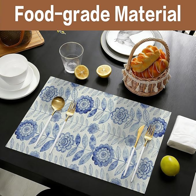 Drawer and Shelf Liner for Kitchen Cabinets Non-Adhesive Strong Grip Floral Shelf Liner Non-Slip Waterproof Blue Flower Drawer Liner for Cupboard Shelves Easy to Clean Cabinet Liner 12IN×10FT - Image 8