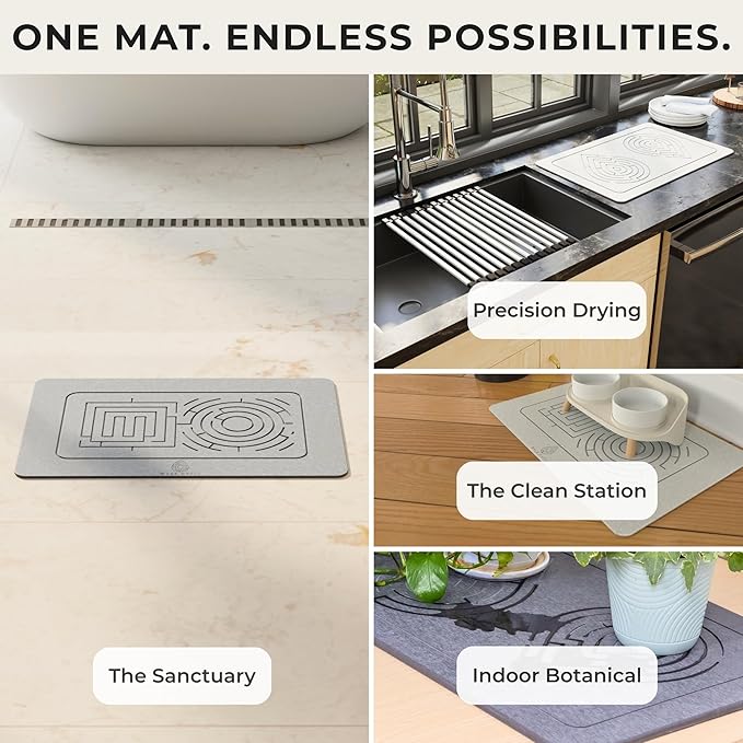 Stone Bath Mat [Grooved for Airflow] – Diatomaceous Earth Dish Drying Mat for Kitchen Counter & Bathroom – Heat Resistant, Non Slip Stone Tray – Zen Ash 23.6 x 15.3 in - Image 9