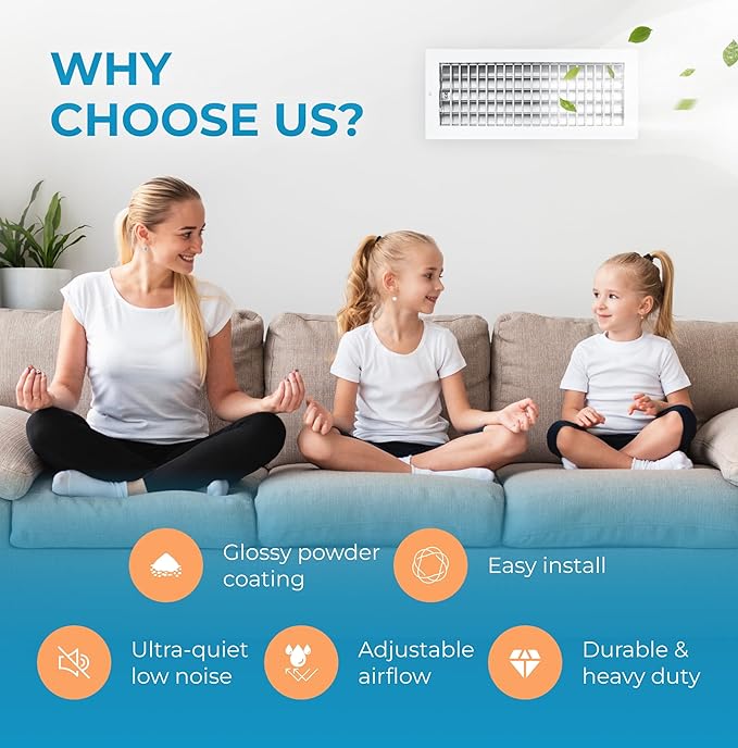 Aluminum 16 x 6 Inch Air Vent Covers Wall AC Grille – Premium Register Vent Cover – Durable Rustproof Aluminum Wall Vent – Multi-Shutter Damper – Individually Adjustable Front Blades, White - Image 5