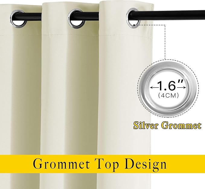 NICETOWN Room Darkening Beige Curtain 84 inch Length - Grommet Solid Thermal Insulated Doorway Drape Blackout Curtain Sound Reducing for Bedroom/Living Room (1 Panel, W66 X L84) - Image 3