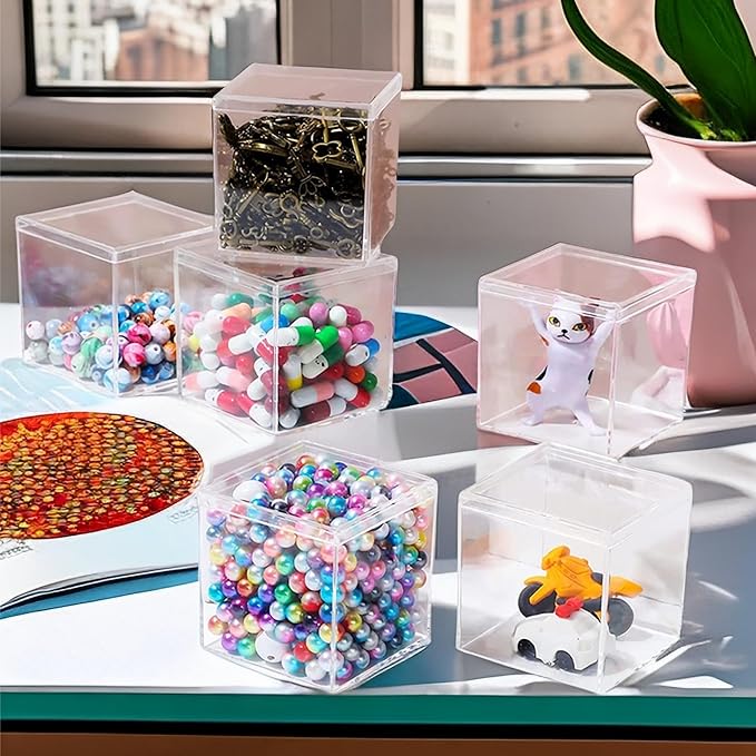 Acrylic Box Clear Acrylic Square Cube Display Case, Multi-Purpose Box Container Acrylic Boxes with Lids for Gifts Weddings Valentine's Day Party Favors Candy Pill and Tiny Jewelry Storage Box - Image 4