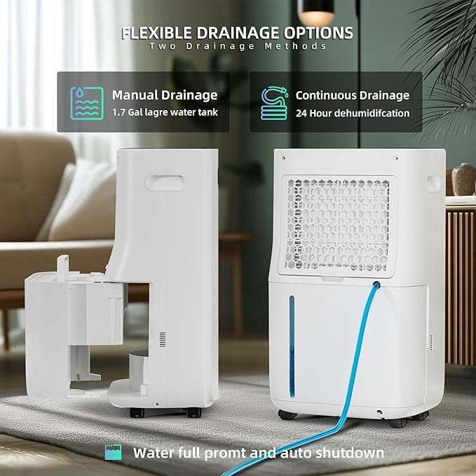 5000 Sq.Ft Dehumidifier for Basement with Drain Hose, 80 Pint Dehumidifiers for Home with Large 6.5L Water Tank,24H Timer,Child Lock,Defrost,Silent,4 Modes Operation Auto Shut-off - Image 2