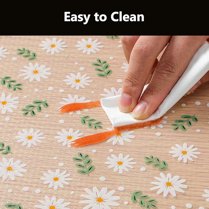 INNOLITES Shelf Liner for Cabinets, Non-Adhesive for Kitchen Drawer Liner, Waterproof Shelf Paper with Floral Pattern, Durable Easy to Clean (Green Daisy, 11.8" x 360") - Image 6