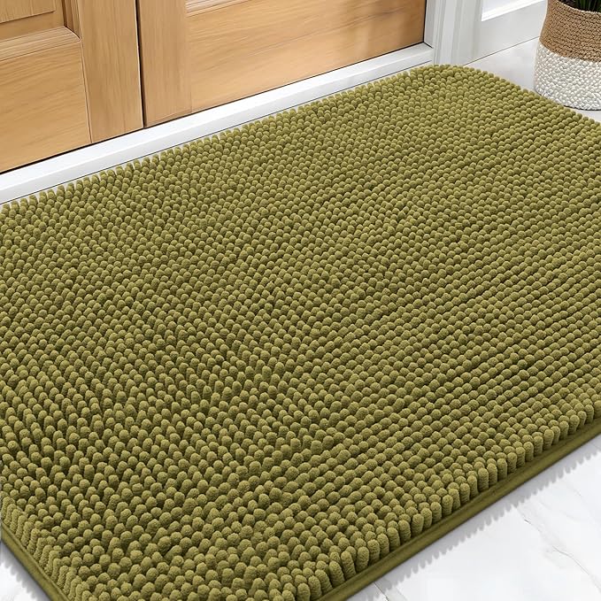OLANLY Dog Door Mat for Muddy Paws 34x21, Absorbs Moisture and Dirt, Absorbent Non-Slip Washable Doormat, Quick Dry Chenille Mud Mat, Entry Indoor Entryway Carpet for Inside Floor, Willow Green by OLANLY