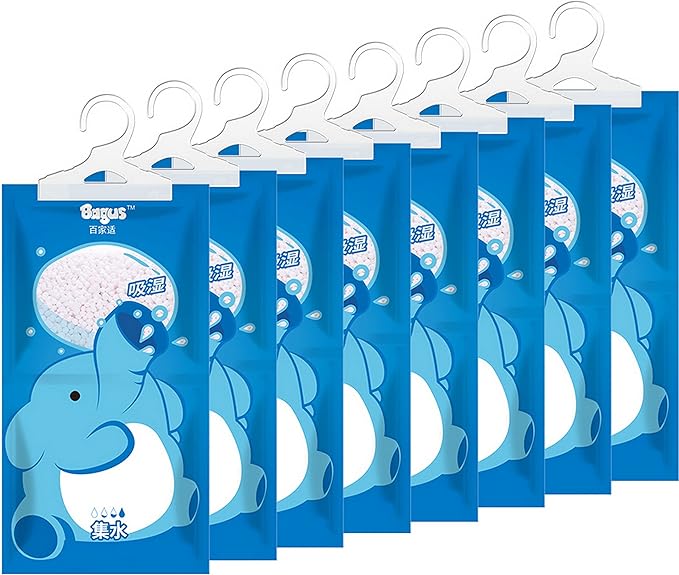 Bagus Hanging Moisture Absorber Bags (8 Pack) - Fragrance-Free Dehumidifier for Closet, Bathroom, RV, Boat & Storage Spaces, Compact Design with 12.5 Oz High-Capacity Absorption by Bagus