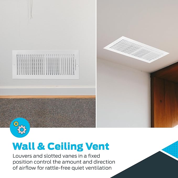 EZ-FLO 16 x 6 Inch (Duct Opening) Air Vent Cover for Wall or Ceiling, Two-Way Ventilation Register, Solid Steel HVAC Register Cover, White, 61663 - Image 4