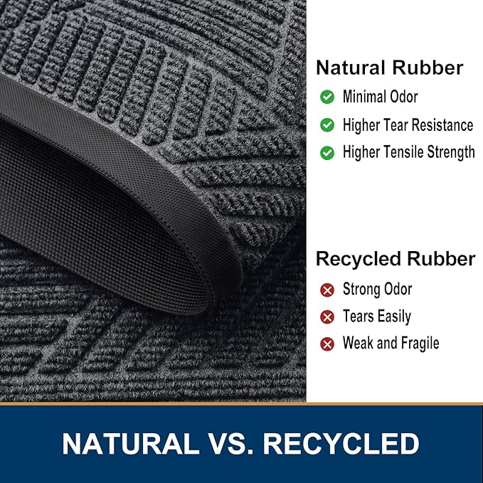 Smiry Front Door Mat Outside Entrance, Heavy Duty Sturdy Natural Rubber Doormat, Trap Dirt and Moisture, Easy Clean Low Profile Mats for Indoor Outdoor Entry, Irregular Triangle (29.5x17, Silver Grey) - Image 5