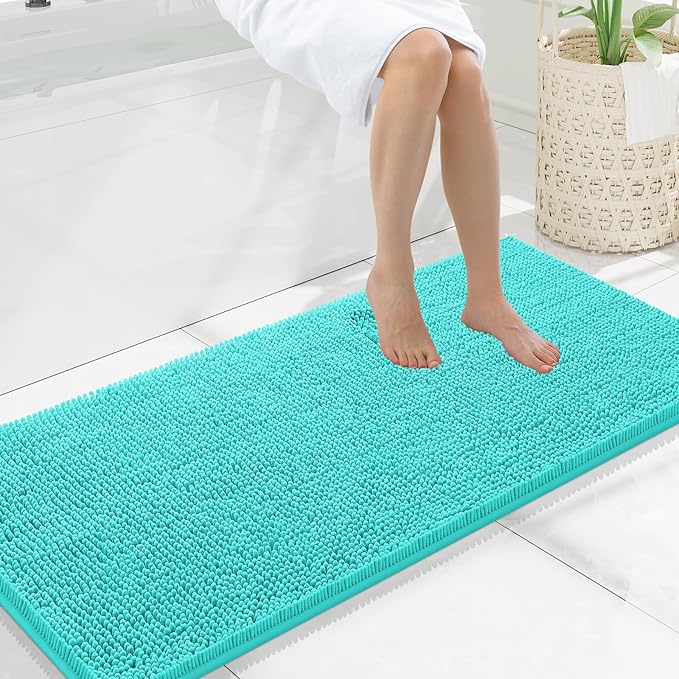 Smiry Luxury Chenille Bathroom Rugs 47x20, Extra Soft and Absorbent Shaggy Bath Mat, Machine Washable, Non-Slip Plush Carpet Runner for Tub, Shower, and Floor, Home Decor Accessories, Turquoise by Smiry