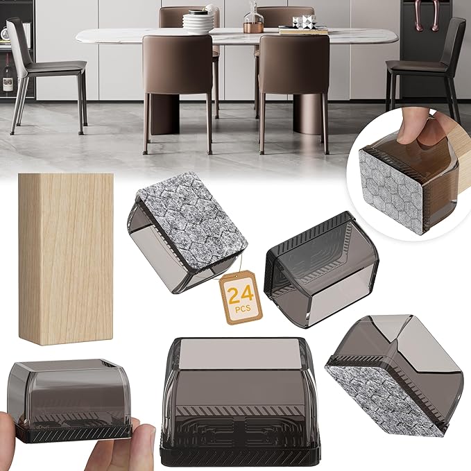 24PCS Rectangular Chair Leg Floor Protectors, Furniture Sliders, Non-Slip Felt Furniture Pads for Hardwood Floors, Silicone Cap Covers to Protect Floors,(Fit L :1.73-2.05", W: 1.34-1.65") by Indemo