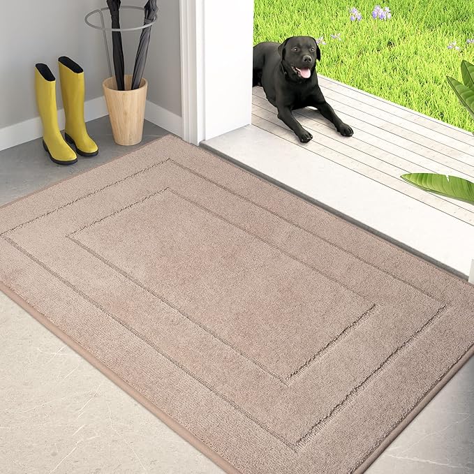 PURRUGS Dirt Trapping Door Mat 32" x 47", Non-Slip/Skid Machine Washable Entryway Rug, Dog Doormat, Super Absorbent Welcome Mat for Muddy Wet Shoes and Paws, Beige by PURRUGS