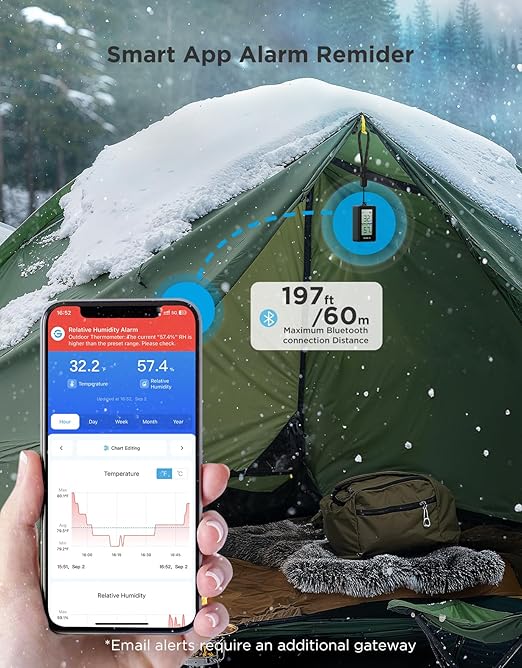 GoveeLife Outdoor Indoor Thermometer Hygrometer IP65 Waterproof, LCD Digital Display, 197ft Buletooth Range, Notification Alerts, 2 Years Data Storage Export, for Camping, Room, Patio, Greenhouse - Image 4