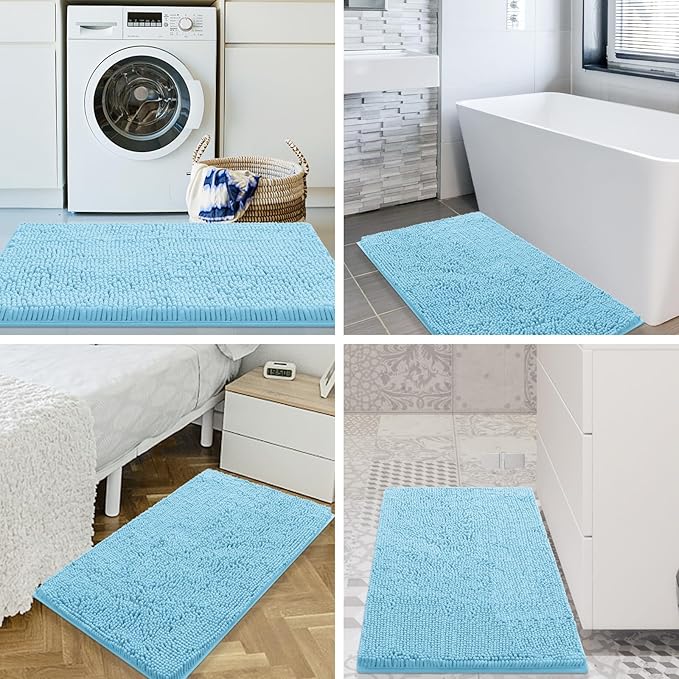 Smiry Luxury Chenille Bathroom Rugs 70x24, Extra Soft and Absorbent Shaggy Bath Mat, Machine Washable, Non-Slip Plush Carpet Runner for Tub, Shower, and Floor, Home Decor Accessories, Sky Blue - Image 8
