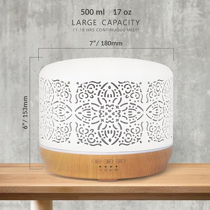 Earnest Living Essential Oil Diffuser White Ceramic Diffuser 500 ml Timers Night Lights and Auto Off Function Home Office Humidifier Aromatherapy Diffusers for Essential Oils - Image 4