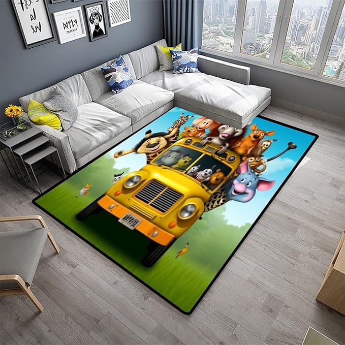 Rug, The Animals in The Car Pattern Printing Anti-Slip Backing Area Rugs Stain Resistant Washable Accent Rugs Non Shedding Floor Carpet for Living Room Bedroom, 78 x 120 Inch - Image 2