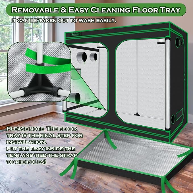 Grow Tent 96"x48"x78" 600D Mylar Hydroponic Indoor Grow Tent with Observation Window, Removable Floor Tray and Tool Bag for Indoor Plant Growing 8x4 - Image 6