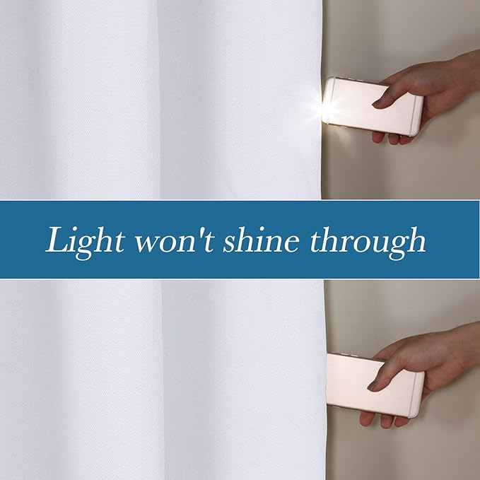 H.VERSAILTEX White Linen Blackout Curtains Durable Thick Textured Linen Look 100% Blackout Patio Door Curtain Anti Rust Grommet Extra Wide Sliding Door Curtain Panel, W100 x L84 inch- Bright White - Image 3