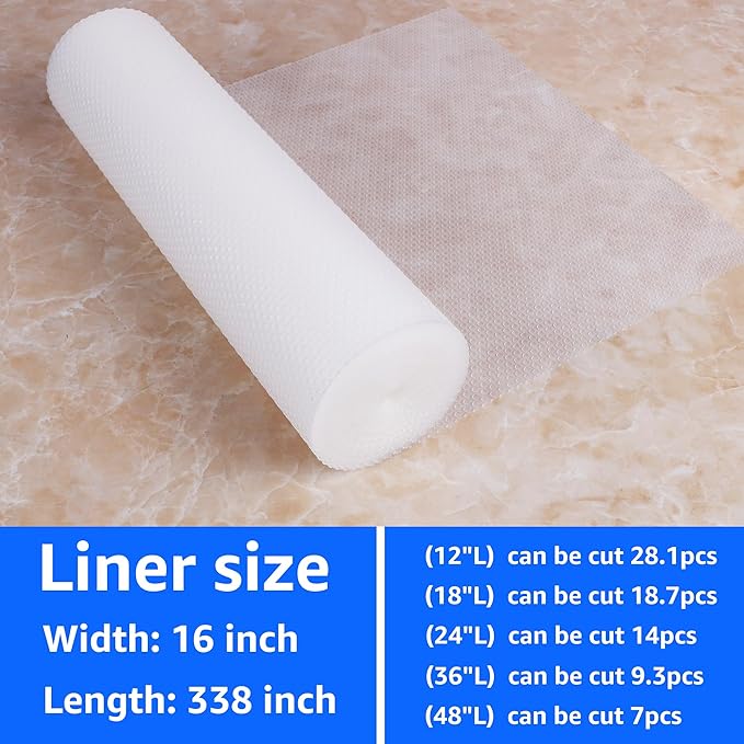 PABUSIOR Clear Shelf Liner for Cabinet: Waterproof Non-Adhesive Bathroom Drawer Liner - 16" W x 338" L Easy to Clean & Cut Kitchen Pantry Shelves Mat for Refrigerator Translucent - Image 9