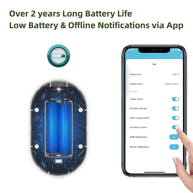 METAK Water Leak Detector Alarm: WiFi Water Flooding Monitor Smart App Sink Overflow Monitoring Adjustable Wet Moisture Alert Pipe Leakage Drip Detection Warning for Home Basement Floor - Image 6