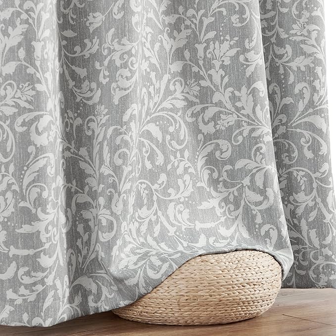 Vangao Grey 100% Blackout Curtains 84 Inches Long for Bedroom Flower Curtains for Living Room Grommet Thermal Insulated Farmhouse Vintage Window Drapes 2 Panels - Image 8