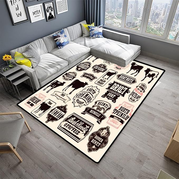 Runner - Farm Label Floral Printing Foldable Area Rugs Fade Resistant, Flame Resistant, Quick Dry, Stain Resistant, Waterproof Floor Carpet for Living Room Bedroom, 36 x 60 Inch - Image 2