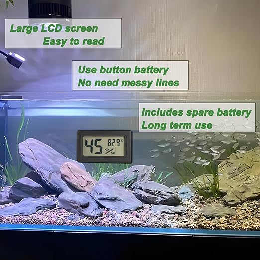 Reptile Thermometer and Humidity Gauge Digtal Terrarium Thermometer Rectangle Bearded Dragon Cage Accessories Reptile Temp and Humidity Gauge for Leopard Gecko Hermit Crab Gecko Lizard Etc 2pc - Image 4